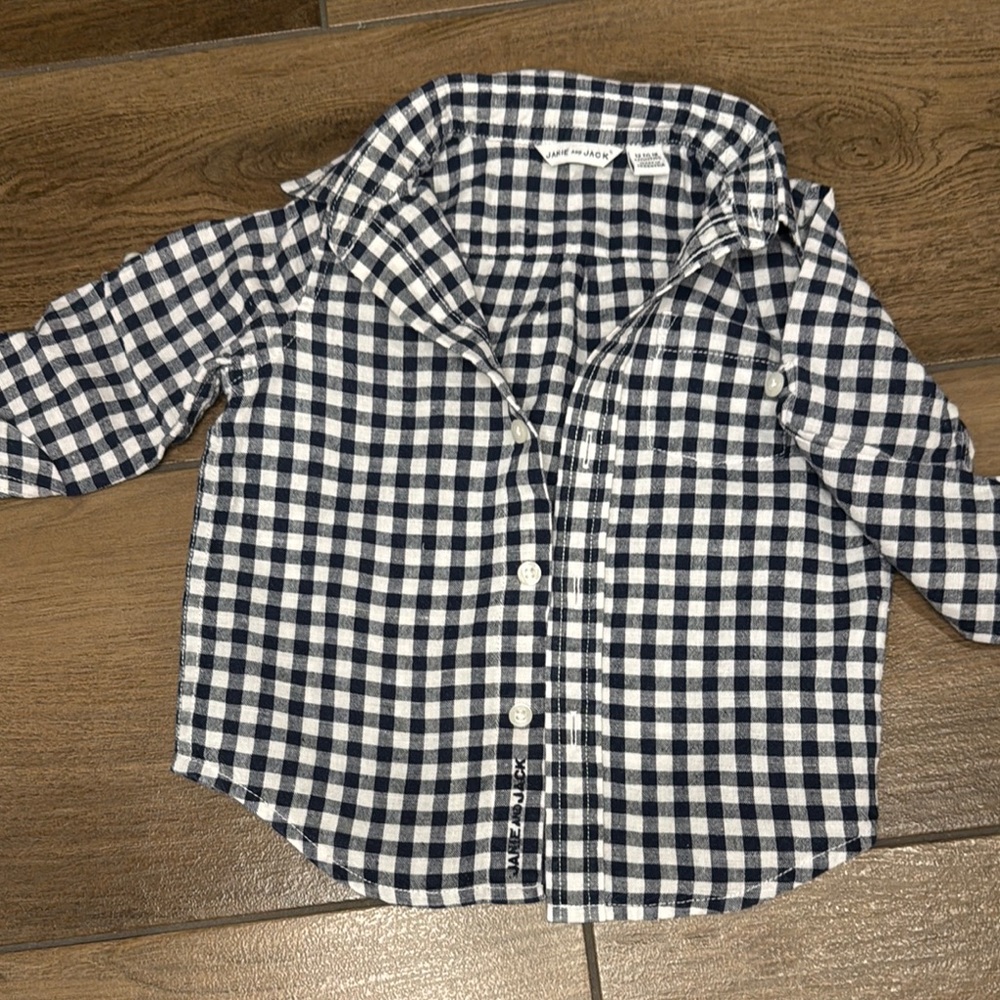 Navy blue and White Gingham Check Button Down Shirt